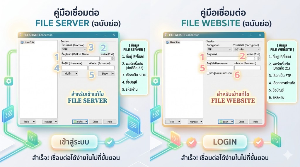 คู่มือเชื่อมต่อ FILE SERVER (SFTP) และ FILE WEBSITE (FTP) ฉบับย่อ